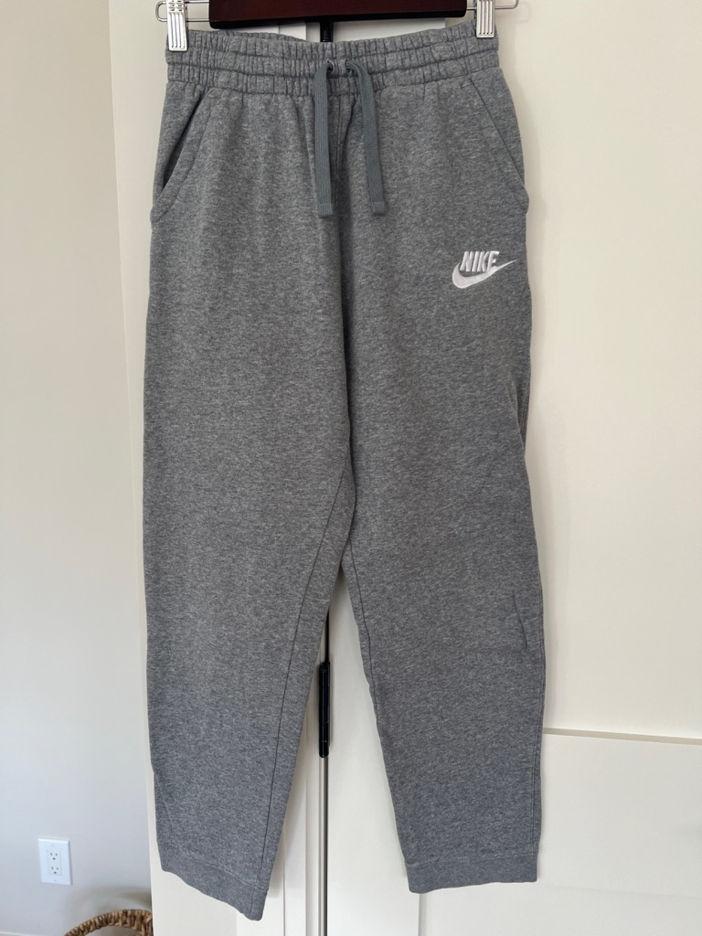 Nike Gray Kids Fleece Joggers with White Swoosh